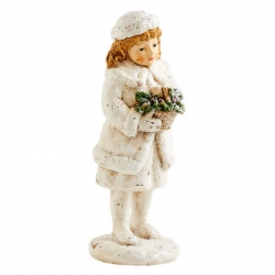 Little Girl Wearing Coat Holding Basket Figurine