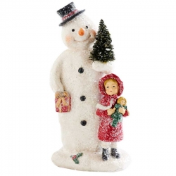 Snowman Figurine Holding Tree