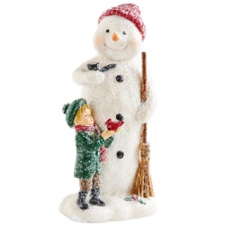 Snowman Figurine w/Boy Holding Present