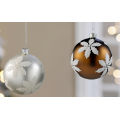 GLASS BALL POINSETTIA ORNAMENTS - BROWN/SILVER/WHITE