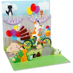 Cat and Cake Bike Ride Pop-Up Treasures Greeting Cards