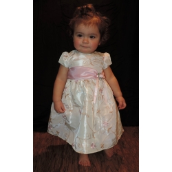 La Princess Cream Embroidery Dress with Pink Ribbon and Rose