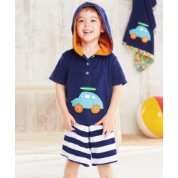 Navy Car Hooded Pullover & Stripe Shorts - Infant & Toddler