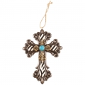 Zebra and Turquoise Mini Hanging Cross