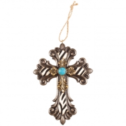 Zebra and Turquoise Mini Hanging Cross