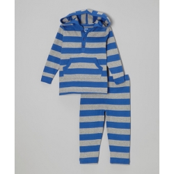Blue & Gray Stripe Hooded Top & Pants - Infant 12-18 Months
