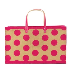 Pink Polka Dots Jute Tote Bag