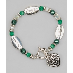 Green/Silver 'Live Love Laugh' Charm Bracelet