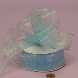 1 Inch x 10 Yards Wired Sheer Light Blue Ribbon